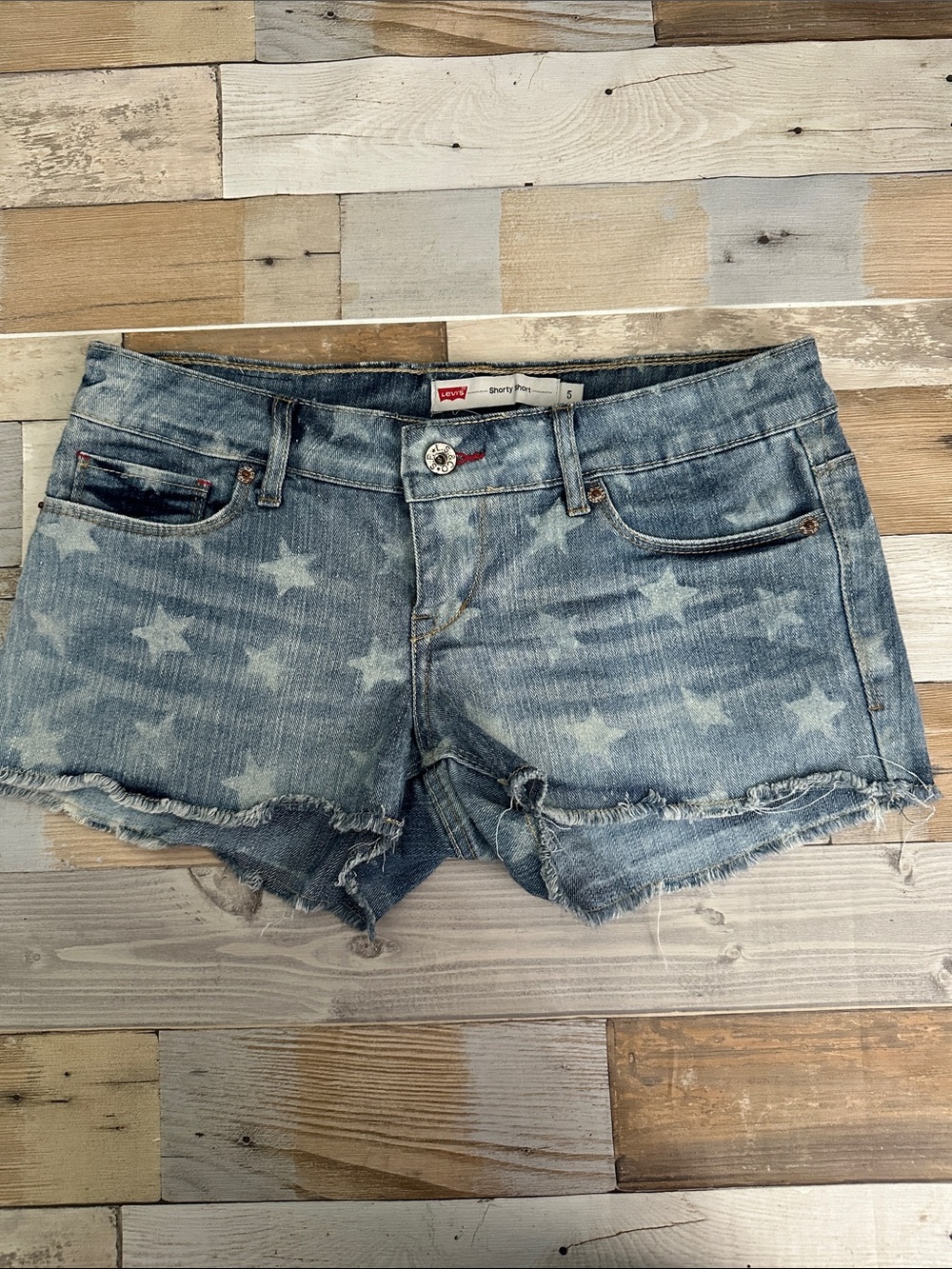 Levi's Light Blue Star-Print Denim Cutoff Shorts VTG